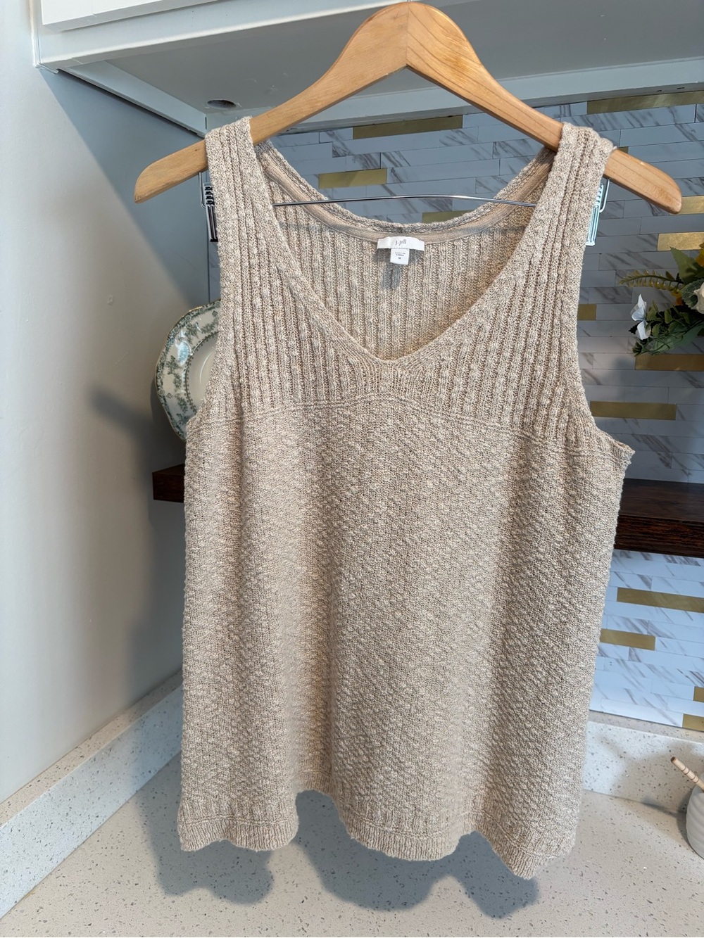 J Jill, Khaki Crochet Tank Top